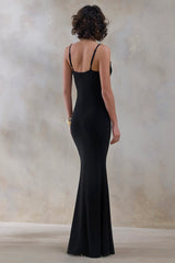 Iridessa | Black Plunge-Neck Maxi Dress