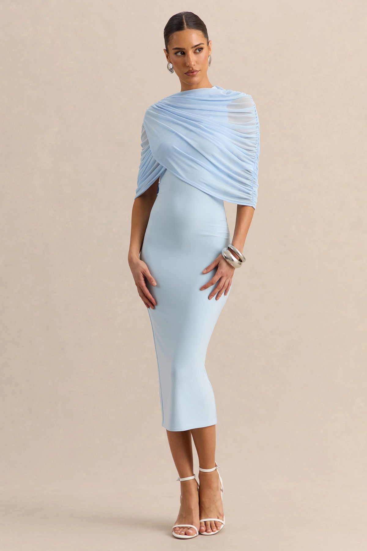 Mirana | Powder Blue High-Neck Midi-Dress