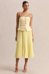 Lizzy | Lemon Square-Neck Midi Dress With Pleated-Skirt