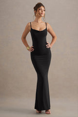 Francoise | Black Cowl Neck Backless Maxi Dress With Lace Insert