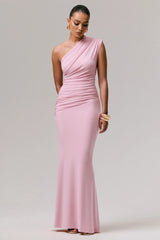 Mardi | Pink Asymmetric Maxi Dress With Ruching