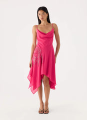 Pirama Beaded Midi Dress - Fuchsia