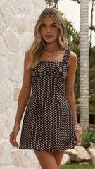 Adley Mini Dress - Brown Polka