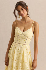 Nicoline | Lemon Lace Sweetheart Midi Dress With Cami Straps