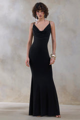 Iridessa | Black Plunge-Neck Maxi Dress