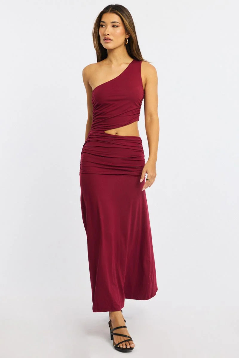 Red One Shoulder Dress Cut Out Detail