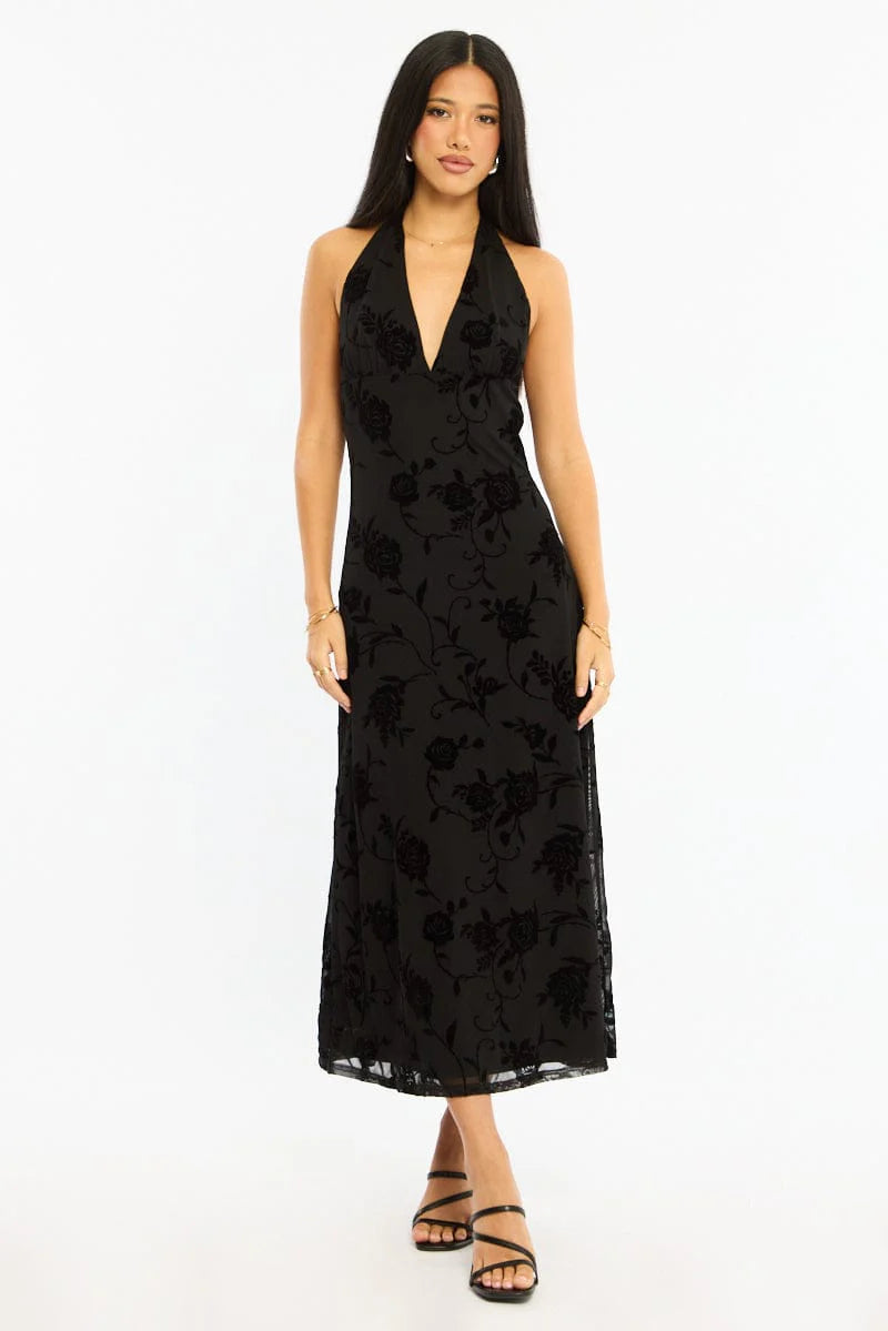 Black Halter Neck Dress Burnout