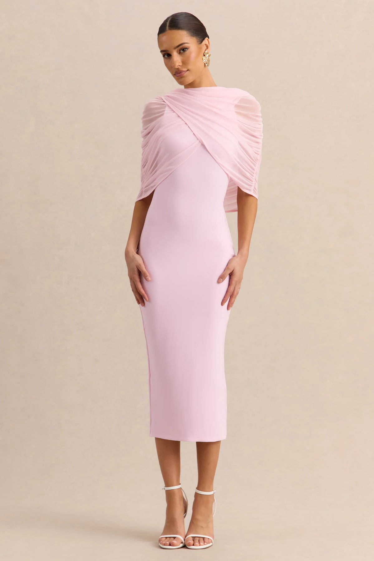 Mirana | Light Pink High-Neck Midi-Dress