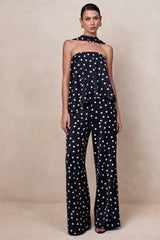 Evandra | Black & White Satin Polka Dot Bandeau Top With Scarf
