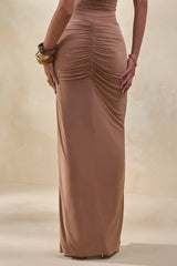 Idris | Brown Twisted Waist Maxi Skirt With Front Split