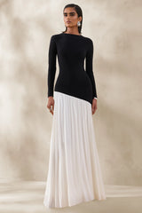 Jasira | Black & White Slashed-Neck Maxi Dress With Asymmetric Drop-Waist