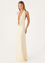 Kolisa Beaded Halter Maxi Dress - Cream
