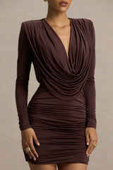 Ciela | Brown Extreme Plunge-Neck Mini Dress