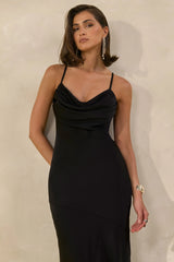 Anarelle | Black Satin Cowl-Neck Maxi Dress