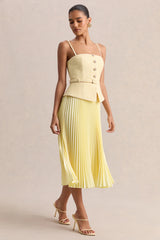 Lizzy | Lemon Square-Neck Midi Dress With Pleated-Skirt