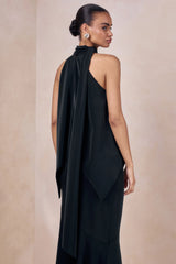 Sancelle | Black Matte Satin Halter-Neck Top