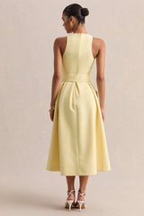 Magnora | Lemon Crew-Neck Belted Midi Dress