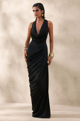 Mademoiselle | Black Cowl-Neck Maxi Dress With Draped Detailing