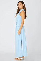Blue High Neck Ruched Detail Bodycon Dress