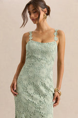 Melia | Sage Lace Scoop-Neck Midi Dress