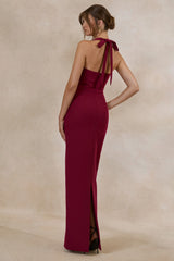 Heloira | Burgundy Sweetheart-Neck Maxi Dress