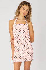 Pink Polka Dot Bodycon Dress Halter Neck