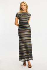 Grey Stripe Bodycon Dress Off Shoulder