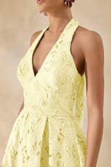 Maribel | Lemon Lace Plunge-Neck Midi Dress
