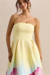 Zoya | Yellow Ombre Lily Print Bandeau Midi Dress