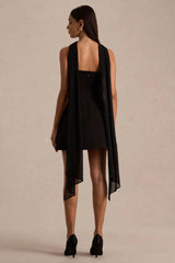 Noor | Black Bandeau-Neck Mini Dress With Scarf Detail