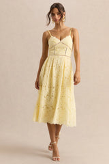 Nicoline | Lemon Lace Sweetheart Midi Dress With Cami Straps