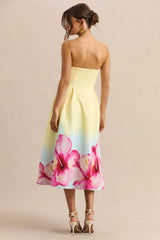 Zoya | Yellow Ombre Lily Print Bandeau Midi Dress