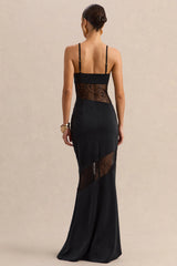 Belvair | Black Satin And Lace Maxi Dress With Draped-Detail