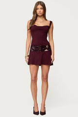 Sequin Backless Cowl Neck Mini Dress