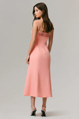 One To Remember | Coral Square-Neck Embellished Midi Dress