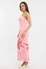 Pink Floral Bodycon Dress Mesh