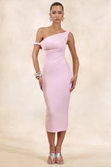 Sarafina | Light Pink Twisted Asymmetric-Neck Midi Dress
