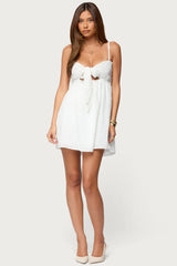 Embroidered Tie Front Cutout Mini Dress