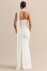 Eowyn | White Ruched Maxi Skirt With Front Split