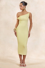 Sarafina | Lemon Twisted Asymmetric-Neck Midi Dress