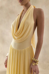 Veyra | Lemon Plunge Cowl-Neck Midi Dress