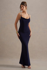 Francoise | Navy Cowl Neck Backless Maxi Dress With Lace Insert