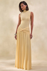 Glimora | Lemon High-Neck Maxi Dress With Ruched-Detailing