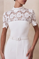 Liliana | White High-Neck Jumpsuit With Lace Detailing