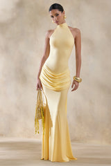 Daisy | Lemon Halter-Neck Maxi Dress With Draped-Detailing