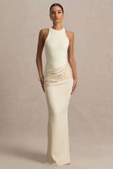 Akari | Cream Crew-Neck Maxi Dress With Satin Skirt