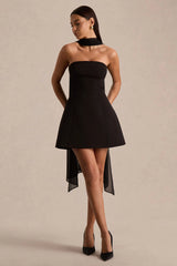 Noor | Black Bandeau-Neck Mini Dress With Scarf Detail