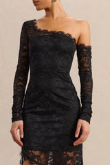 Orlania | Black Lace Asymmetric-Neck Maxi Dress With Asymmetric-Hem