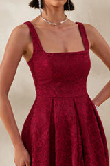 Ashmara | Burgundy Lace Square-Neck Midi Dress