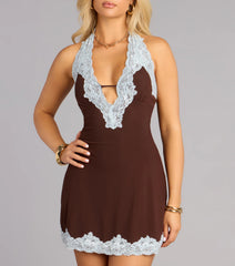 Sweetly Calculated Lace Trim Mini Dress
